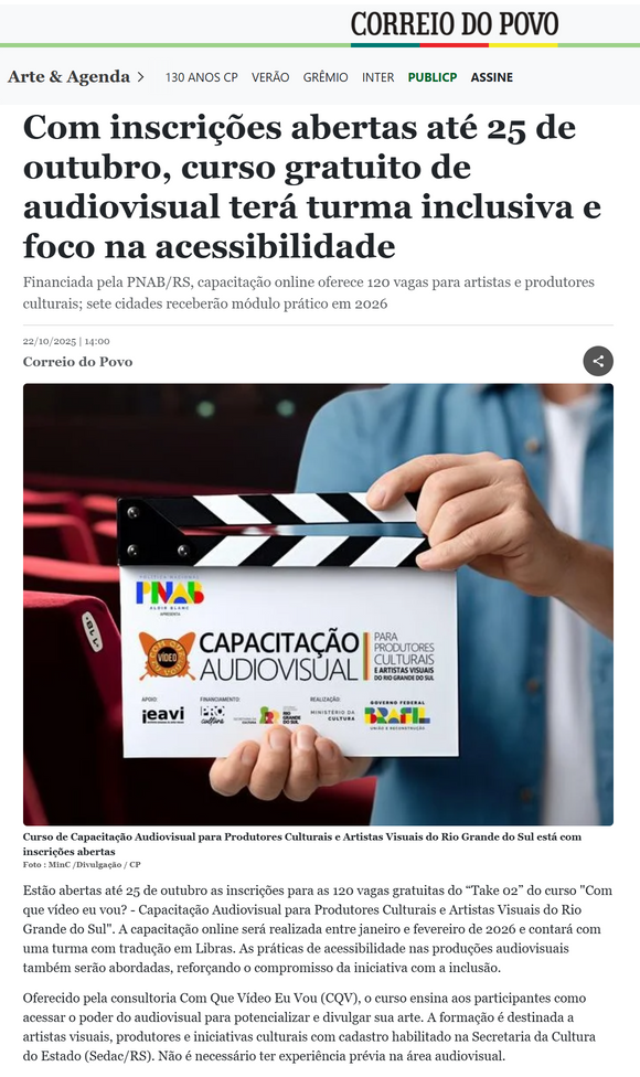 Publicação do Correio do Povo sobre a CQV